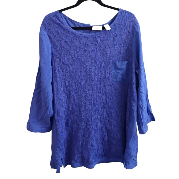 Chico's Tops - Chico's Blouse Lace Overlay Back Buttons Feminine Romantic Purple Size 3 (XL)